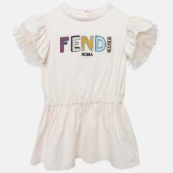 Fendi Baby Pink Logo Applique Tulle Ruffled Sleeve Dress 24M