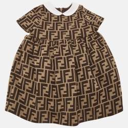 Fendi Kids Dark Beige FF Zucca Monogram Intarsia Knit Dress 6M