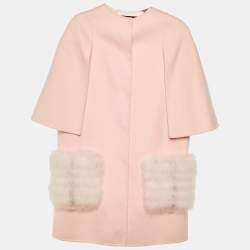 Pre Owned Fendi Kids Pink Wool Fur Pocket Button Front Coat Size 12+ Yrs