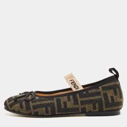 Pre Owned Fendi Brown Zucca Jacquard Ballet Flats Size 29