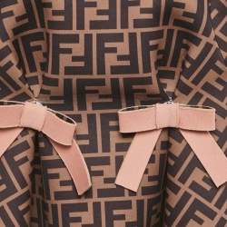 Pre Owned Fendi Kids Brown Zucca Print Neoprene Bow Detail Dress 6M
