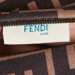 Pre Owned Fendi Kids Brown Zucca Print Neoprene Bow Detail Dress 6M
