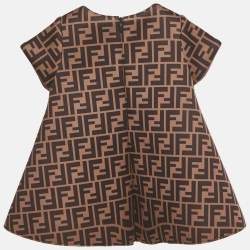 Pre Owned Fendi Kids Brown Zucca Print Neoprene Bow Detail Dress 6M