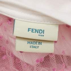 Pre Owned فستان فندي تيل مرقط وردي وحياكة قطنية بيضاء 12 شهرًا