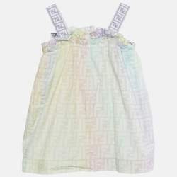 Pre Owned Fendi Multicolor Printed Cotton Bow Detail Sleeveless Dress 18M