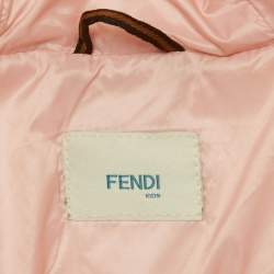 مملوكة مسبقًا Fendi Kids Pink Nylon Fur Trim Down Puffer Jacket 9Yrs