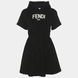 Pre Owned Fendi Black Jersey Logo Print Hoodie Short Dress 6 Years