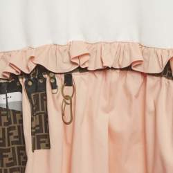 Pre Owned Fendi Kids White/Peach Cotton Flared Dress 12Yrs