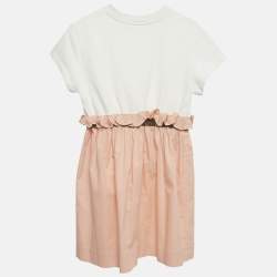 Pre Owned Fendi Kids White/Peach Cotton Flared Dress 12Yrs