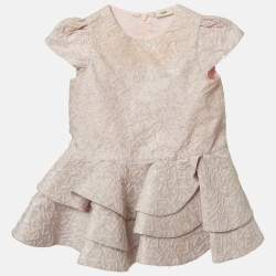 Pre Owned Fendi Light Pink Metallic Jacquard Frill Dress 12 M