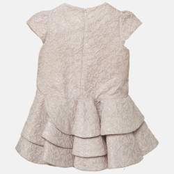 Pre Owned Fendi Light Pink Metallic Jacquard Frill Dress 12 M