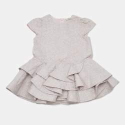 Pre Owned Fendi Kids Pink Lurex Jacquard Ruffled Dress 24M