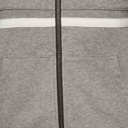 Pre Owned Givenchy Kids Grey Logo Striped Cotton Knit Zip-Up Hoodie 10 Yrs 