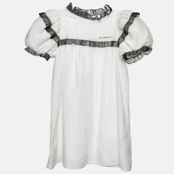 Pre Owned Givenchy Kids White Cotton Ruffled Trim Dress 8 Yrs