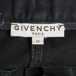 Pre Owned Givenchy Kids Black Logo Print Denim Frayed Edge Shorts 12Yrs