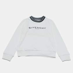 Pre Owned Givenchy Kids White Logo Cotton Blend Striped Collar Sweater 6 Yrs 