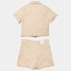 Pre Owned Givenchy Kids Orange 4G-Monogram Tweed Shirt & Shorts Set 10Yrs