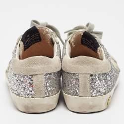 Golden Goose Silver/Grey Glitter and Suede Hi Star Low-Top Sneakers Size 30
