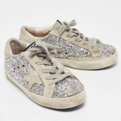 Golden Goose Silver/Grey Glitter and Suede Hi Star Low-Top Sneakers Size 30