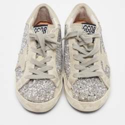 Golden Goose Silver/Grey Glitter and Suede Hi Star Low-Top Sneakers Size 30