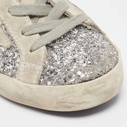 Golden Goose Silver/Grey Glitter and Suede Hi Star Low-Top Sneakers Size 30