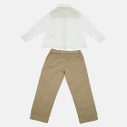 Pre Owned Gucci Kids White / Brown Cotton Shirt & Pants Set 18/24 Months 
