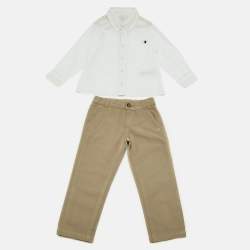 Pre Owned Gucci Kids White / Brown Cotton Shirt & Pants Set 18/24 Months 