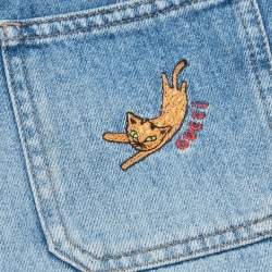 Pre Owned Gucci Kids Blue Cat Embroidered Denim Shorts 10 Yrs