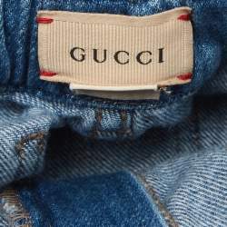 Pre Owned Gucci Kids Blue Cat Embroidered Denim Shorts 10 Yrs