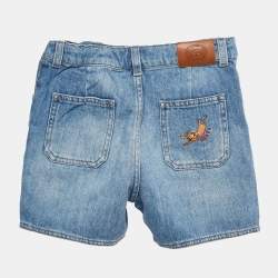 Pre Owned Gucci Kids Blue Cat Embroidered Denim Shorts 8 Yrs