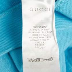 Pre Owned Gucci Kids Blue Logo Print Cotton Distressed Hoodie 6 Yrs