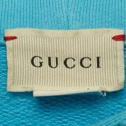 Pre Owned Gucci Kids Blue Logo Print Cotton Distressed Hoodie 6 Yrs