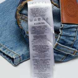 Pre Owned Gucci Kids Blue Embroidered Detail Denim Jeans 6Y Waist 16"