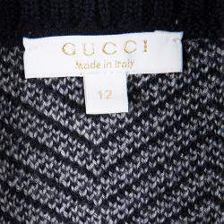 Gucci Navy Blue and Grey Wool Chevron Pattern Knit Button Front Cardigan 12 Yrs
