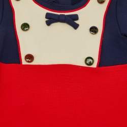 Pre Owned Gucci Kids Red/Navy Blue Jersey Dress Size 12/18 M