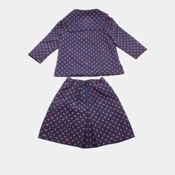 Pre Owned Gucci Kids Navy Blue GG Polka Dot Blazer & Skirt Set 8 Yrs