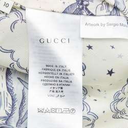 Pre Owned Gucci Kids Blue /White Embroidered Synthetic Faux Fur Trim Bomber Jacker 10 Yrs 