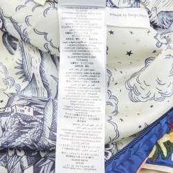 Pre Owned Gucci Kids Blue /White Embroidered Synthetic Faux Fur Trim Bomber Jacker 10 Yrs 