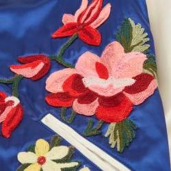 Pre Owned Gucci Kids Blue /White Embroidered Synthetic Faux Fur Trim Bomber Jacker 10 Yrs 
