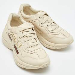 Gucci Cream Leather Rhyton Trainer Sneakers Size 32