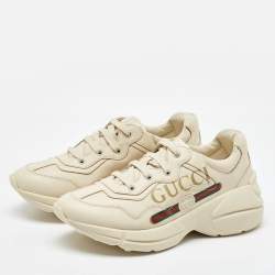 Gucci Cream Leather Rhyton Trainer Sneakers Size 32