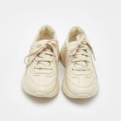 Pre Owned Gucci Cream Leather Kids Rhyton Trainer Sneakers Size 30