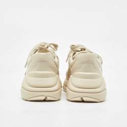 Pre Owned Gucci Cream Leather Kids Rhyton Trainer Sneakers Size 30