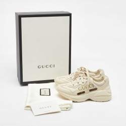 Pre Owned Gucci Cream Leather Kids Rhyton Trainer Sneakers Size 30