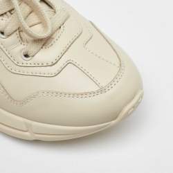 Pre Owned Gucci Cream Leather Kids Rhyton Trainer Sneakers Size 30