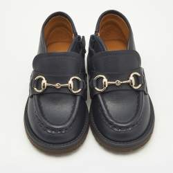 Gucci Navy Blue Leather Horsebit Ankle Boots Size 20