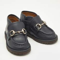 Gucci Navy Blue Leather Horsebit Ankle Boots Size 20