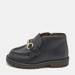 Gucci Navy Blue Leather Horsebit Ankle Boots Size 20