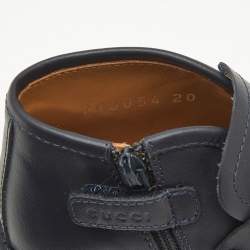 Gucci Navy Blue Leather Horsebit Ankle Boots Size 20