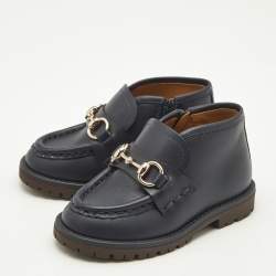 Gucci Navy Blue Leather Horsebit Ankle Boots Size 20